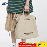 回力（Warrior）帆布包男包单肩斜挎包大容量休闲上课书包复古手提包日系单肩背包 米色