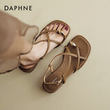 达芙妮夹趾凉鞋女2025新款夏季女鞋粗跟配裙子细带拖鞋女外穿软底不累脚