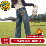 G.DUCKKIDS童装女童裤子春秋儿童牛仔裤秋冬加绒大童休闲阔腿裤加厚女孩长裤 加绒款【奥利绒】 160 建议身高150-160cm12-13岁