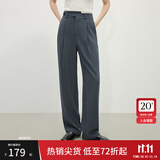 范思蓝恩 春秋装新款拖地裤子女高腰直筒裤休闲裤显瘦长裤 烟灰色 M