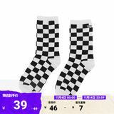 VANS范斯官方 女子长袜袜子黑白棋盘格运动休闲滑板初学者 黑白棋盘格印花 均码