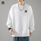 MY潮牌纯棉卫衣男女纯棉休闲运动25年秋冬季新款宽松圆领连帽t恤 白色圆领 M