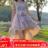 梵奥格（FANAOGE）生日穿在逃公主法式连衣裙公主风燕尾方领蓬蓬裙前短后长拖尾可爱 图片色4 粉色燕尾版 S