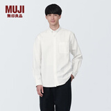 无印良品 MUJI 男式 棉水洗牛津 纽扣领 长袖衬衫 衬衣外套纯棉全棉 白色 L (175/100A)
