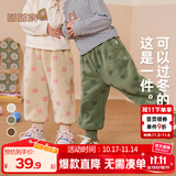嘟嘟家【柔软厚实】儿童裤子秋冬款加绒宝宝冬装婴儿保暖裤女童男童棉裤 米色粉兔 110