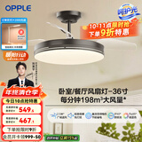 欧普（OPPLE）风扇灯客厅餐厅卧室简约带LED风扇 高显色隐形升级风量吊扇灯 全光谱36寸星空灰色36瓦三档