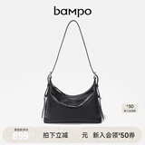 半坡饰族（bampo）新款小绵绵女包头层牛皮腋下包新款真皮轻奢hobo单肩斜挎包女礼物 纯黑