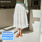 Olrain欧芮儿法式白色半身裙女春夏季女装花边重工刺绣蛋糕裙裙子 米白色 M