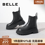 百丽（Belle）厚底烟筒靴女英伦风切尔西靴X2G2DDD3 黑色-单里 36 (230mm)