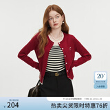 范思蓝恩撞色拼接针织开衫女秋2024新款蝴蝶结刺绣减龄上衣13122 蕉红色 M