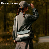Mr.ace Homme轻便休闲单肩包包外出百搭斜挎包女通勤帆布马鞍包男 雾青蓝