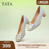 他她（TATA）气质方扣单鞋女鞋2025新粗跟高跟鞋法式鞋子女鞋 兰灰 36