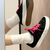 极路客2025新款鞋子情侣美式板鞋复古德训鞋耐磨减震运动男鞋专业滑板鞋 黑白色-粉色鞋带 43