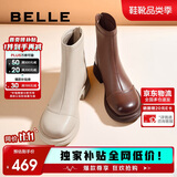 百丽真皮时装靴2025冬新弹力短靴瘦瘦靴B1538DD5 复古棕 36