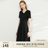 AMII女装2025法式赫本风气质黑色连衣裙女新款V领a字裙修身 黑色 L (165)