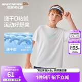 Skechers斯凯奇儿童运动裤新款夏季舒适速干男女童短袖短裤P225K070 上装/亮白色/0019 160