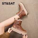 星期六皮面防水雪地靴女2025新款爆款巨好看小短靴秋冬加绒东北保暖棉鞋
