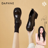 DAPHNE达芙妮小皮鞋女春秋单鞋新款粗跟中跟高跟鞋英伦风职业工作鞋子 黑色跟高5.3cm单里 37 (235mm) 标准码