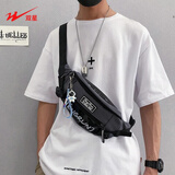 双星斜挎包男士胸包手机腰包女单肩包潮流运动小背包 灰色【带太空人挂件】