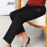婉荷中老年女裤妈妈装冬装加绒加厚长裤老年人奶奶绣花高腰大码保暖裤