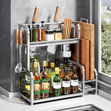 多朋304不锈钢厨房调料置物架多功能筷子刀架调味品用具收纳储物架子 【304不锈钢】双层50cm+全配