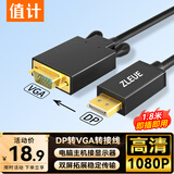 值计DP转VGA转换器线 公对公高清投屏视频连接线转接头适用台式电脑主机连显示器投影仪1.8米 ZL-DV018