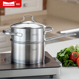 Momscook 不锈钢奶锅 小汤锅304复底加厚小奶锅热奶锅 电磁炉燃气通用 MT16STD-蒸锅套装 16cm