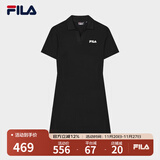 FILA 斐乐官方女子针织连衣裙时尚修身POLO领短袖裙子 正黑色-BK M (165) 84A