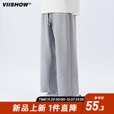 viishow直筒休闲长裤男夏季运动潮牌男生宽松阔腿九分小西裤子 灰色 M