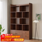 蔓斯菲尔（MSFE） 书架落地书柜客厅置物架办公室隔断柜靠墙家用收纳柜子储物柜 【加固款】深胡桃色120*181cm