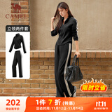 骆驼（CAMEL）立领健身女装撞色修身两件套运动服 Y24CAWL6620 幻影黑 M