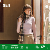 森马（Semir）长袖t恤女短款半高领薄绒轻暖打底衫2024冬新款纯色修身抓绒内搭 橡皮粉61214 M