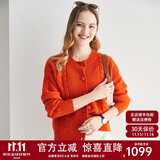 帕罗（PALUOPO）100%纯羊绒开衫时尚绞花甜美厚款保暖毛衣秋冬5G上衣外搭针 雪橙红 M 160/100