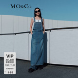 MO&Co.后开叉长款水洗蓝棉质牛仔连衣裙背带裙日系气质裙子女摩安珂 牛仔蓝色-第2批 S 160