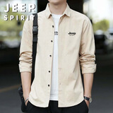 JEEP SPIRIT吉普长袖衬衫男翻领上衣衬衣男士春秋休闲服外套 卡其色 XL