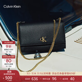 Calvin Klein小众单肩包礼物荔枝纹包包金属搭扣链条翻盖CK女包斜挎包DH2806 YIQ-黑金 OS