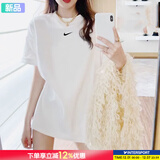 耐克（NIKE）t恤女 夏装新款时尚宽松舒适简约衣服刺绣小勾透气棉质短袖女 FD4150-100/晒图退5 L (165/88A)