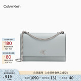 Calvin Klein通勤风小众单肩包礼物荔枝纹包包金属搭扣链条翻盖CK女包斜挎包 PC6-灰蓝色 OS