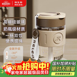 物生物（RELEA）玻璃杯水杯女士手持咖啡杯高颜值吸管杯泡茶杯学生杯子生日礼物