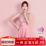 梵迪拉（F.DYRAA）泳衣女温泉遮肚显瘦连衣裙游泳衣速干透气游泳四件套11028粉色L
