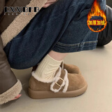 RXXBFB厚底勃肯鞋女加绒洋气复古一脚蹬棉鞋毛毛鞋女冬季外穿乐福鞋子 卡其色 36 (230mm)