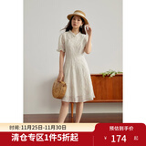 独束大码女装【爱的圆舞曲】系列新中式绣花旗袍连衣裙微胖mm夏季 杏仁米-短款 L