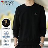 啄木鸟（TUCANO）卫衣男秋季商务圆领长袖t恤打底衫休闲百搭印花上衣男装 黑色AXL