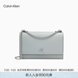 Calvin Klein通勤风小众单肩包礼物荔枝纹包包金属搭扣链条翻盖CK女包斜挎包 PC6-灰蓝色 OS