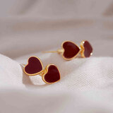 在野酒红色桃心耳环女高级感轻奢法式复古爱心耳钉独特设计感气质耳饰 酒红色桃心耳环