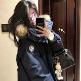 心楠工装派克棉服女2025冬季新款加厚美式高级情侣学生大毛领棉衣外套 藏青色派克棉服【M】100-120斤
