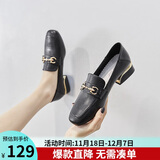 ZHR单鞋女英伦风舒适方头乐福鞋女两穿粗跟透气皮鞋女 K196 黑色 40