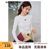 红袖字母绣正肩长袖T恤春秋季新款女装圆领别致小众显瘦百搭打底上衣 本白001 M