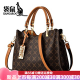 袋鼠品牌轻奢包女士手提包真皮新年新款百搭斜挎包时尚女包大气妈妈包 深棕色