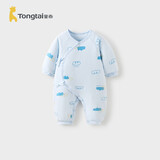 童泰秋冬0-6个月新生儿婴儿宝宝偏开保暖衣连体蝴蝶哈衣棉衣蓝色52cm